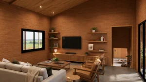 Casa sustentável com tijolos ecológicos