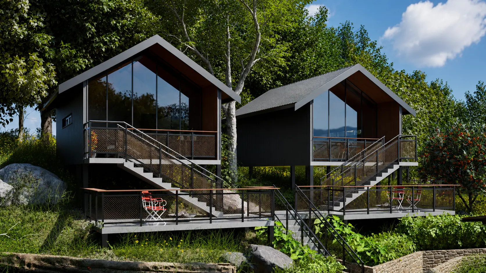 cabana para Airbnb em terreno inclinado