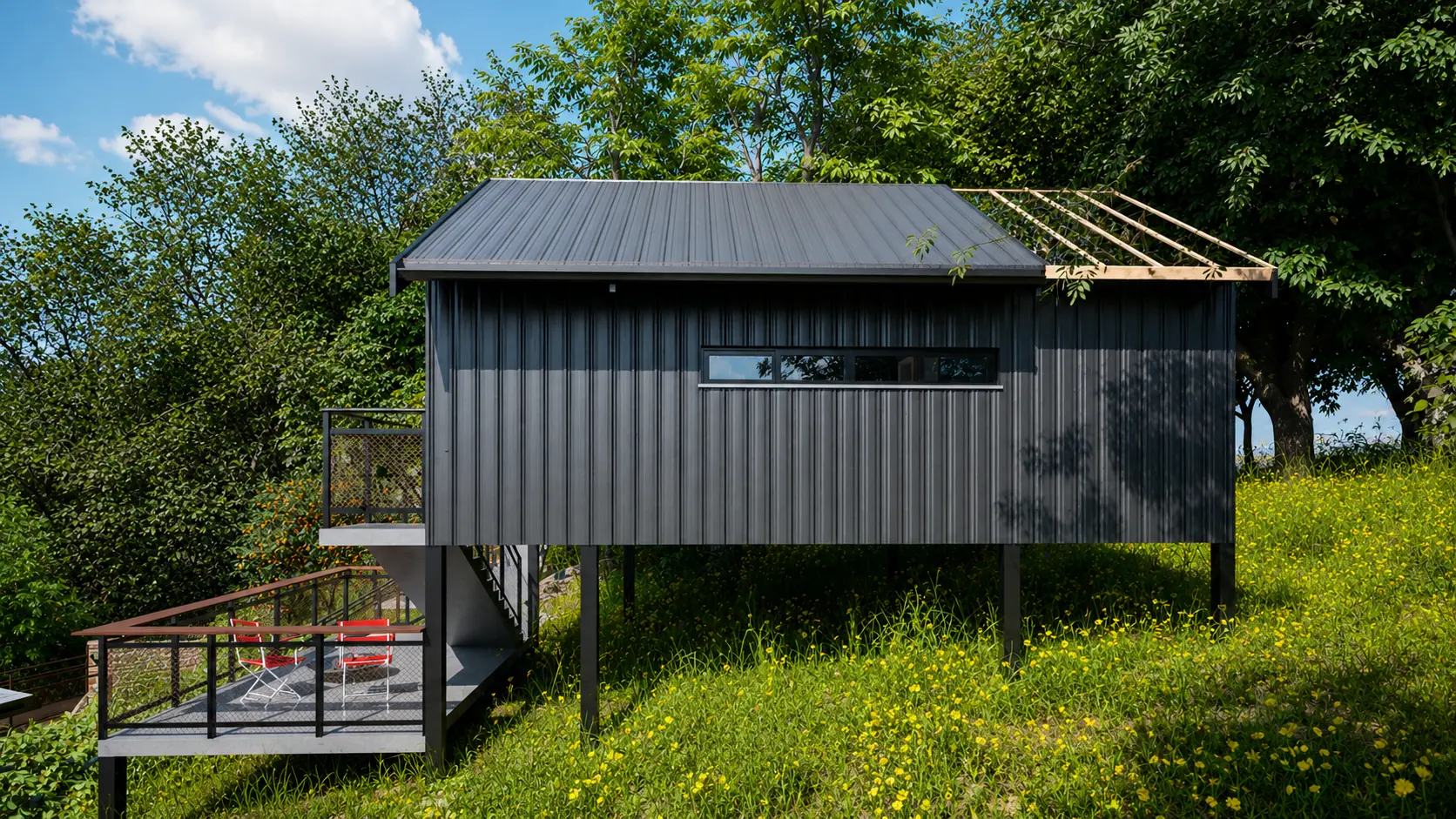 cabana para Airbnb em terreno inclinado